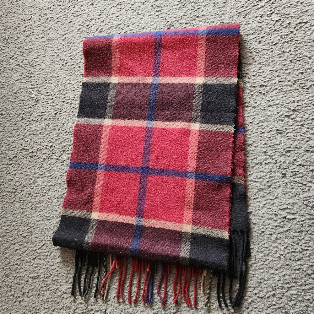 Hand Tailored Mens Scarf Black Red Check 100% Cashmere